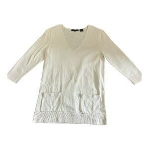 JEANNE PIERRE CREAM V NECK SWEATER 3/4 SLEEVE 100% COTTON SZ SMALL WOMEN